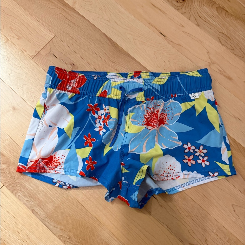 Roxy Blue and Pink Floral Swim Shorts